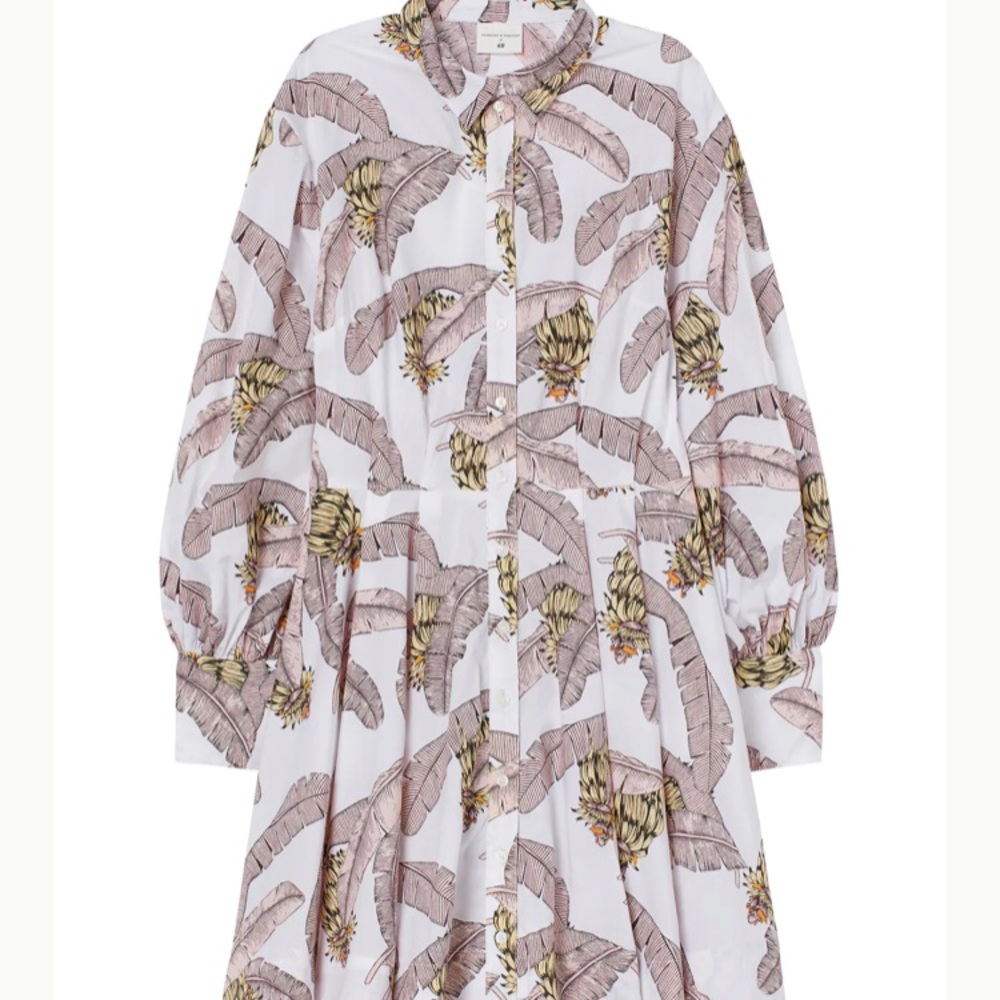 Desmond&Dempsey H&M banana leaf print white cotton shirt dress NWT